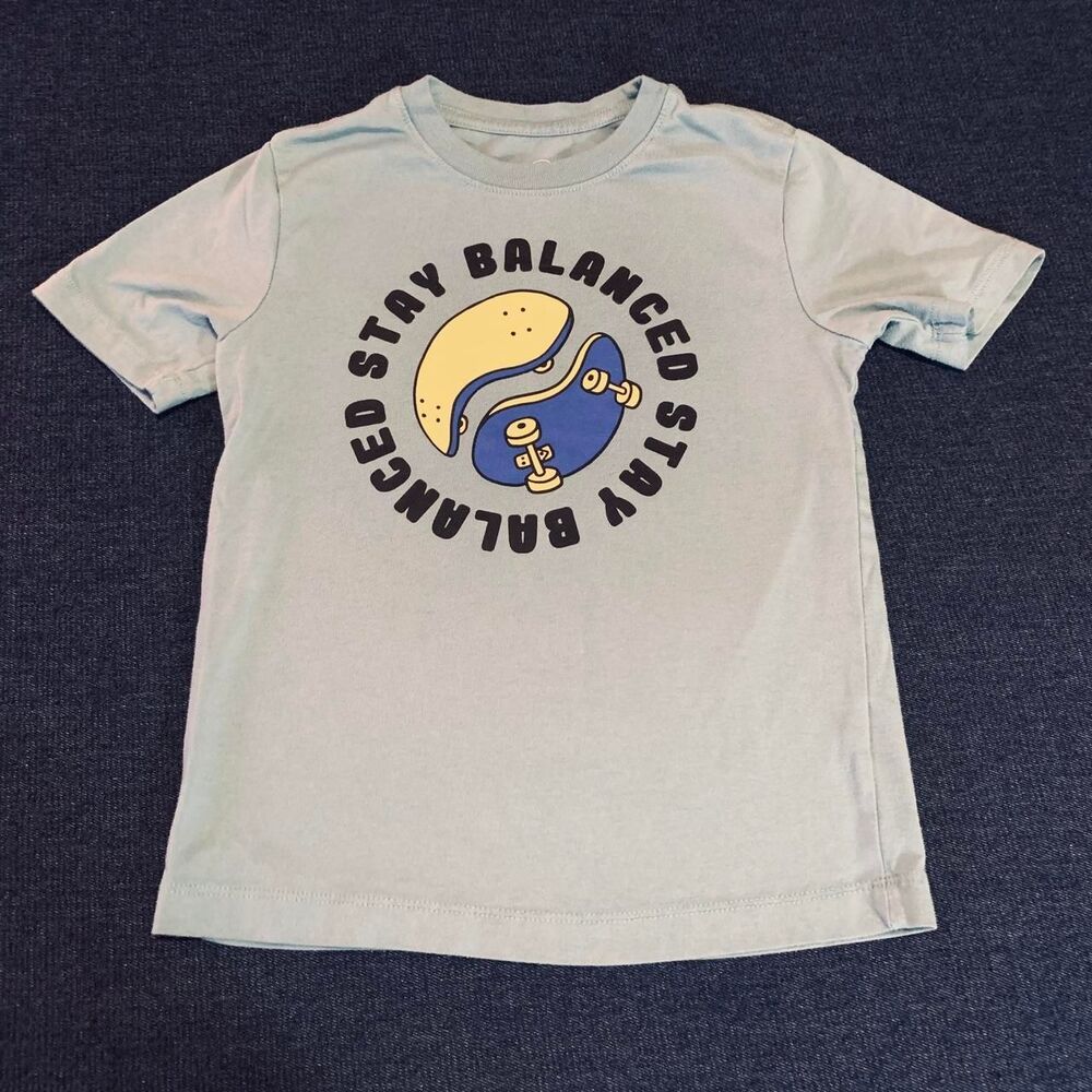 Wonder Nation Boys 6/7 T-shirt Light Blue Skater Stay Balanced Graphic Tee